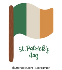 Vector flat funny Flag of Ireland. Cute St. Patrick’s Day illustration. National Irish holiday icon isolated on white background