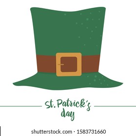 Vector flat funny green leprechaun’s hat with brown belt. Cute St. Patrick’s Day illustration. National Irish holiday icon isolated on white background