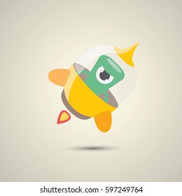 vector flat funny orange alien spaceship logo design template . cartoon ufo alien in space. funny flying saucer