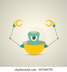 vector flat funny orange alien spaceship logo design template . cartoon ufo alien in space. funny flying saucer