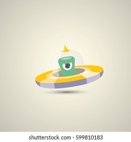 vector flat funny orange alien spaceship logo design template . cartoon ufo alien in space. funny flying saucer