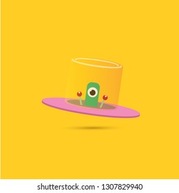 vector flat funny pink alien spaceship logo design template isolated on orange background. cartoon cute alien in space. funny flying saucer sign or symbol