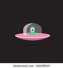 vector flat funny pink alien spaceship logo design template . cartoon ufo alien in space. funny flying saucer