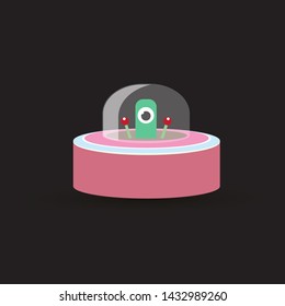 vector flat funny pink alien spaceship logo design template . cartoon ufo alien in space. funny flying saucer