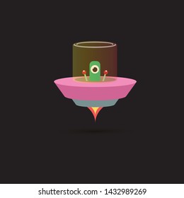 vector flat funny pink alien spaceship logo design template . cartoon ufo alien in space. funny flying saucer