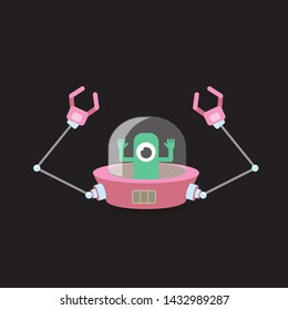 vector flat funny pink alien spaceship logo design template . cartoon ufo alien in space. funny flying saucer