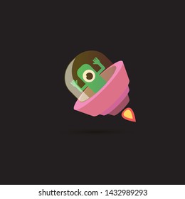 vector flat funny pink alien spaceship logo design template . cartoon ufo alien in space. funny flying saucer