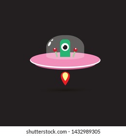 Vektorflache lustige rosa außerirdische Logo-Design-Vorlage . Cartoon ufo Alien im Weltraum. lustiger Flugsauger