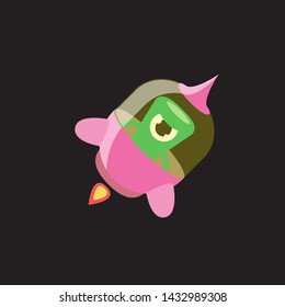 vector flat funny pink alien spaceship logo design template . cartoon ufo alien in space. funny flying saucer