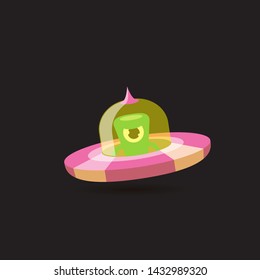 vector flat funny pink alien spaceship logo design template . cartoon ufo alien in space. funny flying saucer