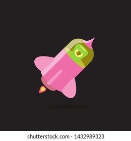 vector flat funny pink alien spaceship logo design template . cartoon ufo alien in space. funny flying saucer