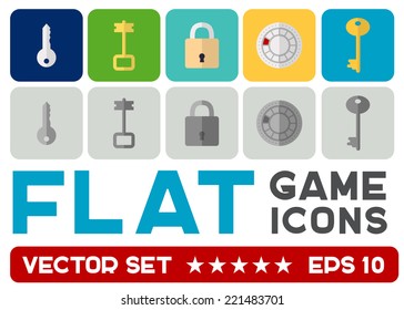 Vector flat game icons set. Locks and keys