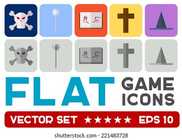 Vector flat game icons set. Magical artifacts