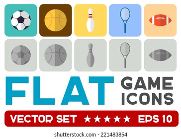 Vector flat game icons set. Sports equipment