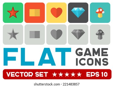 Vector flat game icons set. Bonuses and items