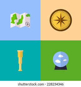 Vector flat game icons set. Navigational instruments