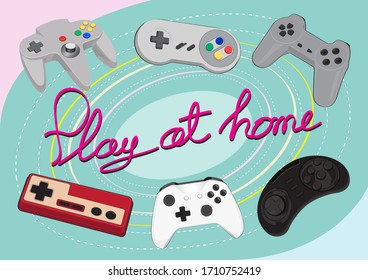 Ilustración de juego plana vectorial;  juego de juegos y joystick