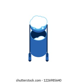 Vector flat garbage can, blue outdoor trashcan with snow icon. Rubbish, waste collecting container at winter. Junk bucket. Isolated illustration
