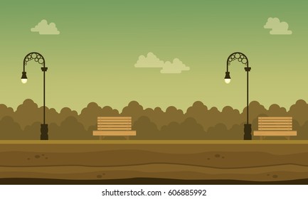 Vector flat of garden scenery background