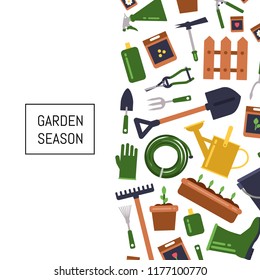 Vector flat gardening icons background with place for text illustration