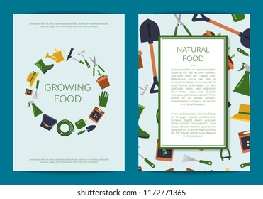 Vector flat gardening icons card or flyer and banner template illustration