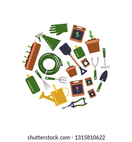 Vector flat gardening icons in circle shape illustration