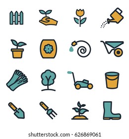 Vector flat gardening icons set on white background