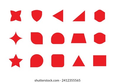 Vector flat geometric basic shapes set. Polygonal, Trendy minimalist basic figure, diamond, circles, hexagon, star, triangle Modern abstract graphic design elements. shape, icon, illustration