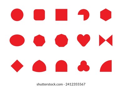Vector flat geometric basic shapes set. Polygonal, Trendy minimalist basic figure, diamond, circles, hexagon, star, triangle Modern abstract graphic design elements. shape, icon, illustration