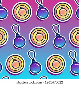 Vector flat geometric pattern of christmas decorations of blue little balls and coins with balls 