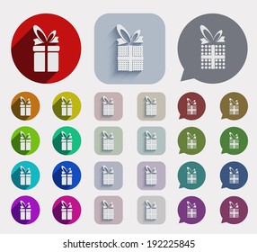 Vector flat gift icons set. circle and square variants