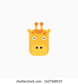 Vector Flat Giraffe's face isolated. Cartoon style illustration. Animal's head logo. Object for web, poster, banner, print design. Advertisement decoration element.