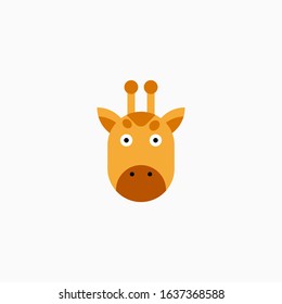 Vector Flat Giraffe's face isolated. Cartoon style illustration. Animal's head logo. Object for web, poster, banner, print design. Advertisement decoration element.
