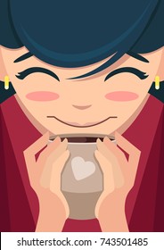 Vector Flat Girl with a Cup of Coffee