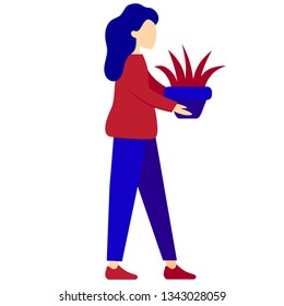 Vector flat girl with flower. 