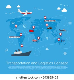 Vector flat global transportation concept illustration. vector design.