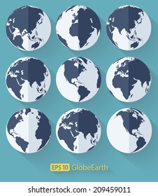 Vector flat globe earth icons.