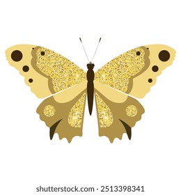 Borboleta de ouro plana vetorial com brilho. Inseto borboleta sobre fundo branco.