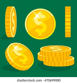 Vector flat gold coins icon with dollar sign 