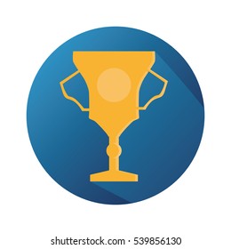Vector Flat Gold Shiny Trophy With Long Shadow And Blue Background