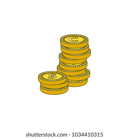 Vector flat golden dollar, cents column stack. money pile. Bank, business finance profit success, casino jackpot, banking loan credit symbol. Isolated illustration white background