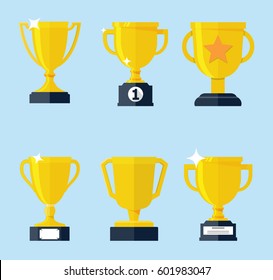 Vector flat golden trophy set.