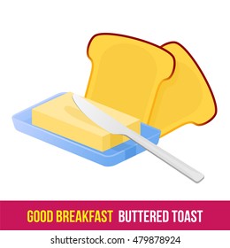 Vector flat gradient icon toast with butter. Fresh and healthy breakfast, diet food. Web design, web icon, food menu. Isolated on a white background