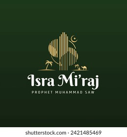 Vector Flat, Gradient Isra Miraj celebration banner template