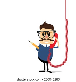 Vector Flat Graphic Character talking on the wire retro styled phone. Ideal for clean design projects. Simple and nice.