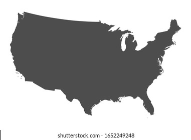 Vector flat gray silhouette of the United States of America USA isolated on white background. Template for web site, iconographics. 