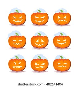 Vector flat halloween card, advertisement, banner, poster, placard, party invitation, flayer design. Halloween background design. Cartoon style. Hand written font. Pumpkin character.