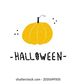 Tarjeta Vector plana Halloween, afiche, fondo blanco con calabaza
