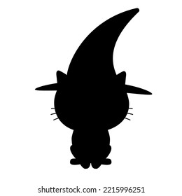 Vector flat halloween cat with witch hat silhouette isolated on white background