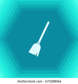 Vector flat halloween icon. Simple illustration. flat broom on hexagonal background 